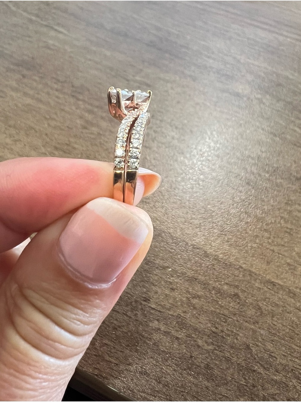 Rose-Tone Solitaire Engagement Ring with Pavé Accent Band